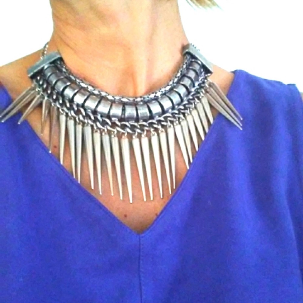 Spike Necklace Heavy Metal Moto‎ Goth Underground Artsy Retro Grunge Raver VNTG